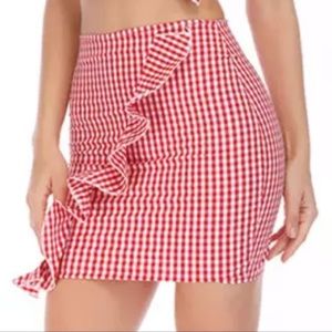 Boutique ruffle gingham frill trim mini skirt S